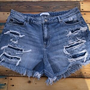 KanCan Blue Jean Shorts with Frayed Hem